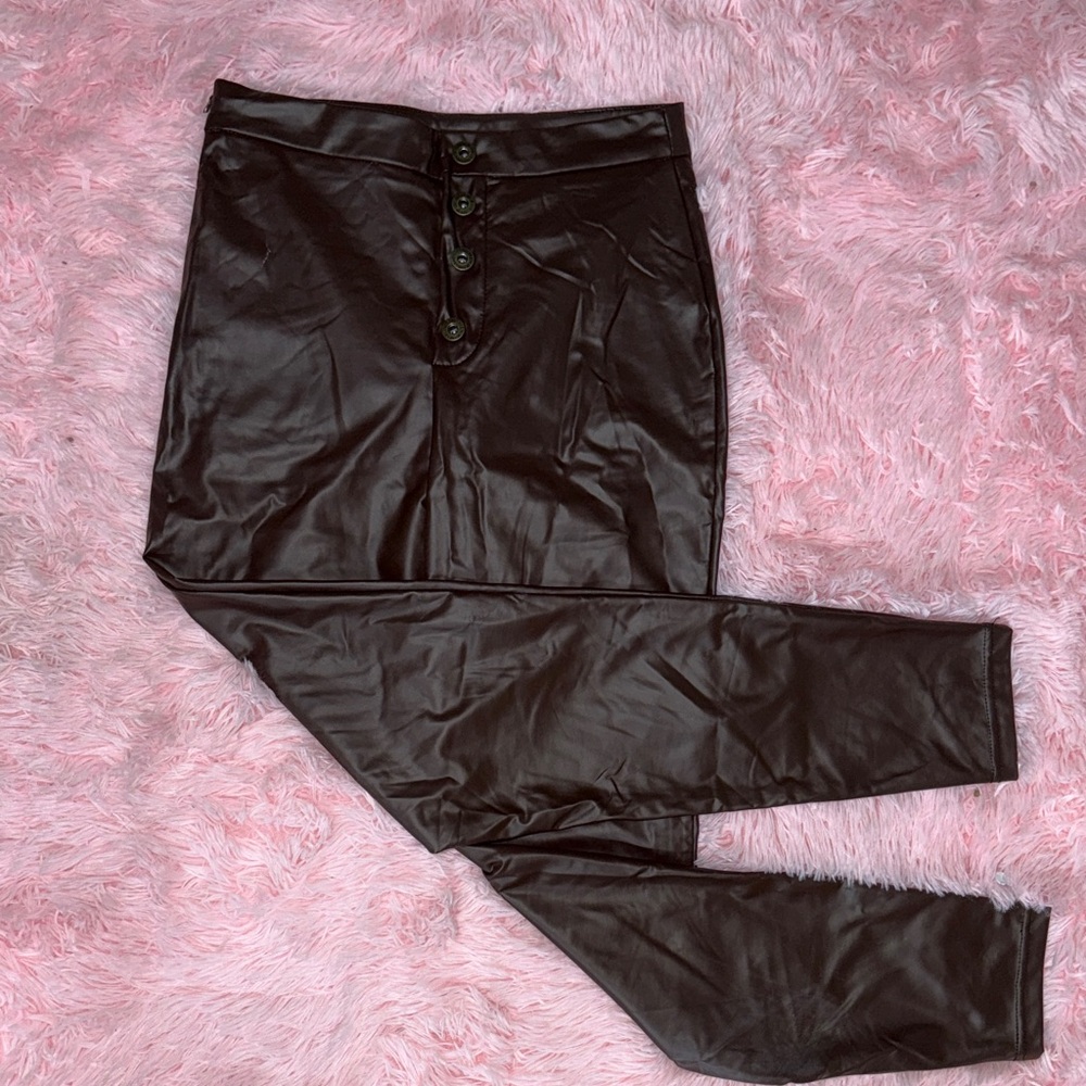 Chic Brown Faux Leather Pants